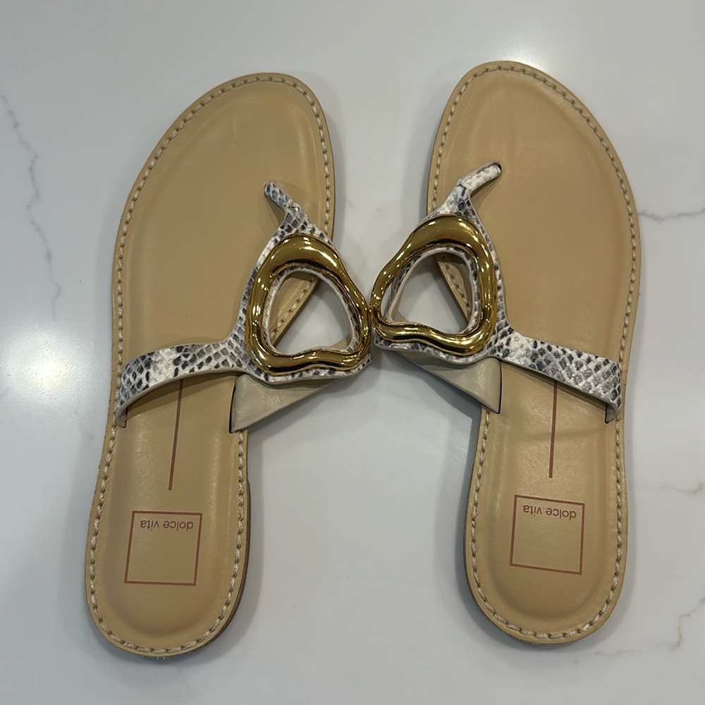 dolce Vita snake skin with gold flip flops